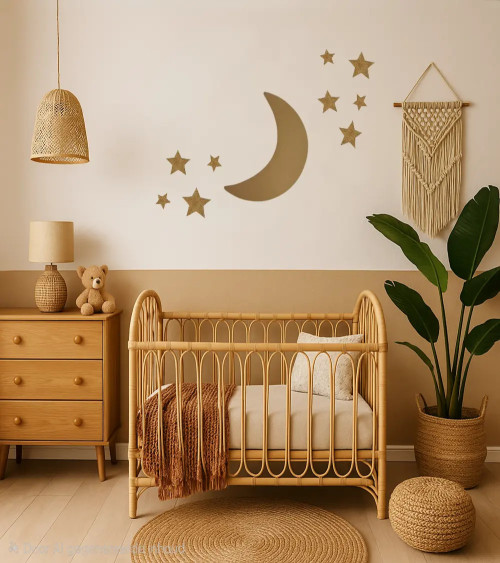 Behangsticker kinderkamer gouden maan met sterren boho kamer.