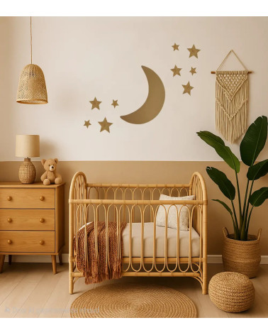 Behangsticker kinderkamer gouden maan met sterren boho kamer.