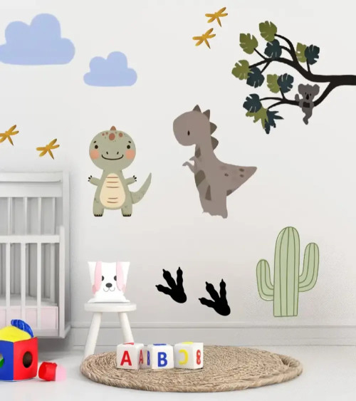Set behangstickers dino pootafdrukken.