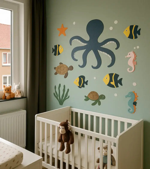 Behangsticker octopus oceaan thema babykamer Behangsticker