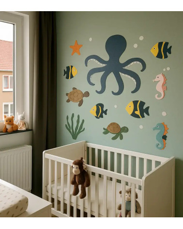 Voorbeeldfoto oceaan behangstickers voor de babykamer en kinderkamer met het onderwaterwereld thema.