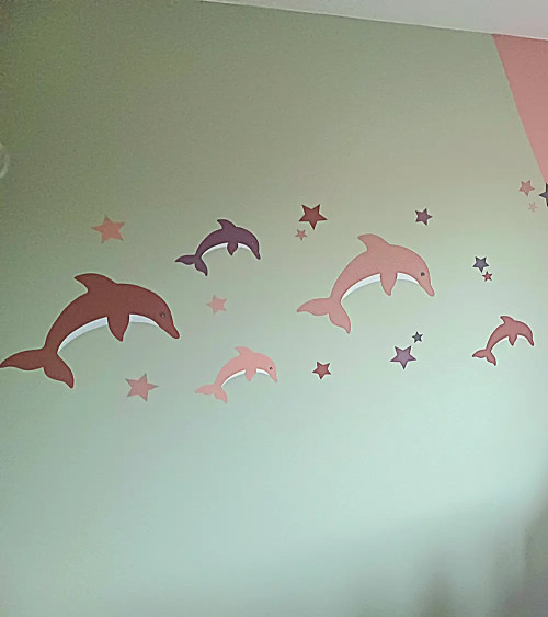 Behangstickers dolfijnen met maan meisjeskamer.
