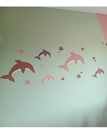Behangstickers dolfijnen met maan meisjeskamer.