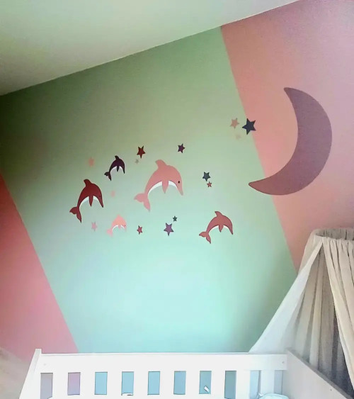 Behangsticker dolfijnen met maan.