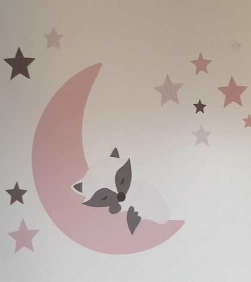Behangsticker vosje op de maan roest en oudroze.