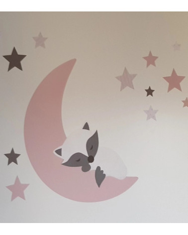 Behangsticker vosje op de maan oud roze.