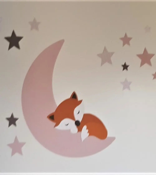 Behangsticker vosje op de maan roest en oudroze.