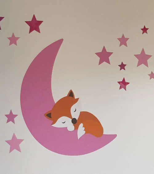 Behangsticker vosje op de maan roest en oudroze.