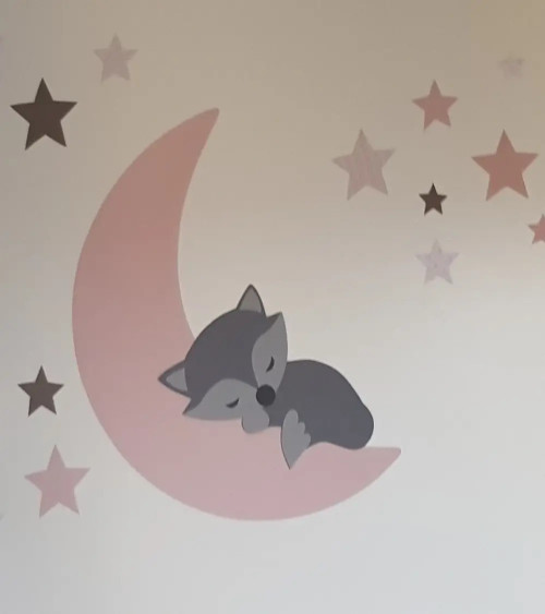 Behangsticker vosje op de maan roest en oudroze.