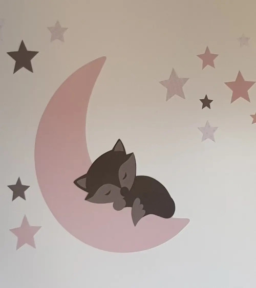 Behangsticker vosje op de maan roest en oudroze.