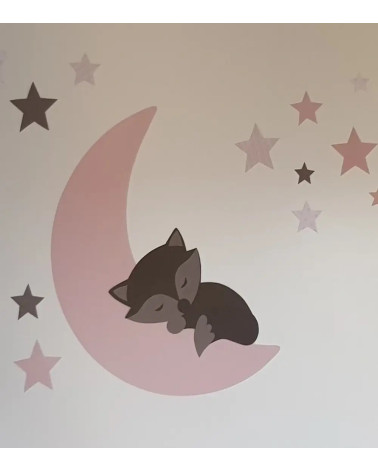 Behangsticker bruin vosje op de maan oud roze.