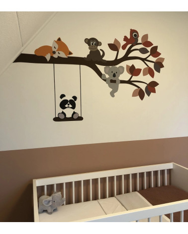 Behangsticker tak met dieren roest en terracotta.