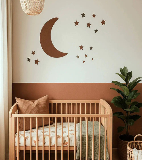 Behangsticker roest en terracotta kleurige maan babykamer boho.