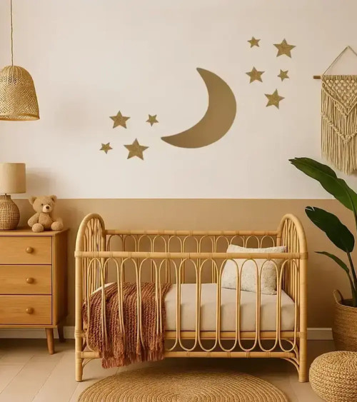 Behangsticker roest en terracotta kleurige maan babykamer boho.