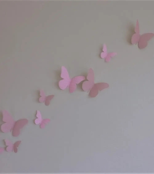 3d vlinders set behangstickers kinderkamer oud roze, terracotta, donkergroen jungle kamer.