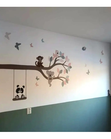 behangsticker tak met dieren oud roze en oud groen.