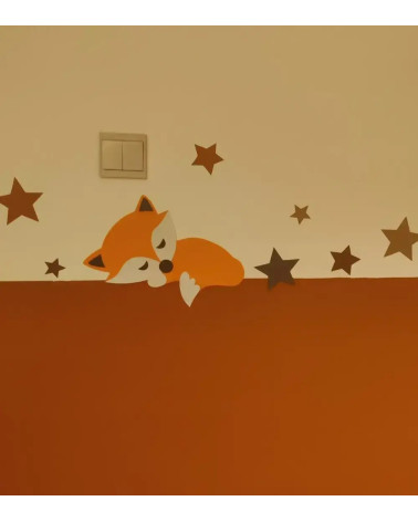 Behangsticker vosje oranje met sterren links.