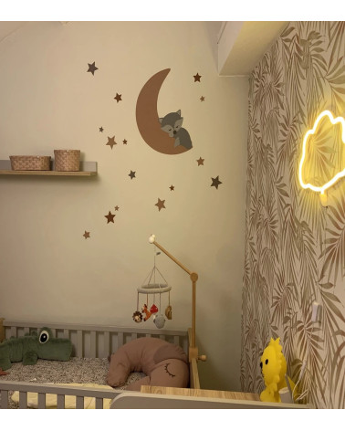Behangsticker babykamer slapend vosje op de maan terracotta.