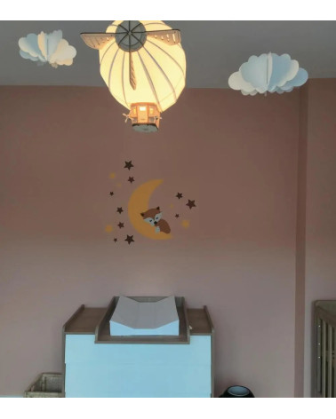 Behangsticker babykamer slapend vosje op de maan okergeel.