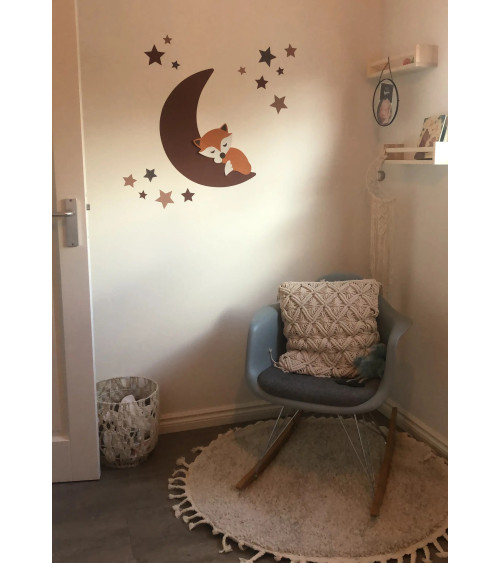 Behangsticker babykamer slapend vosje op de maan roest.