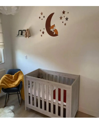 Behangsticker babykamer slapend vosje op de maan roestbruin.