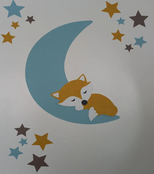 Behangsticker babykamer slapend vosje op de maan roest.
