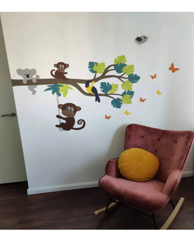Behangmuursticker jungletak babykamer met grote aap.