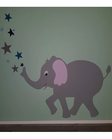 behang muursticker olifant met sterren kinderkamer.
