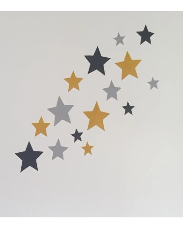 Behangsticker set sterren babykamer okergeel en grijs.