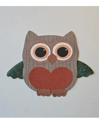 Muursticker kleine behang uil oranje, groen en roest.