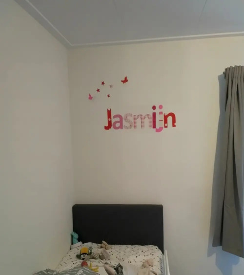 Naamletters roze met vlinders meisjeskamer.