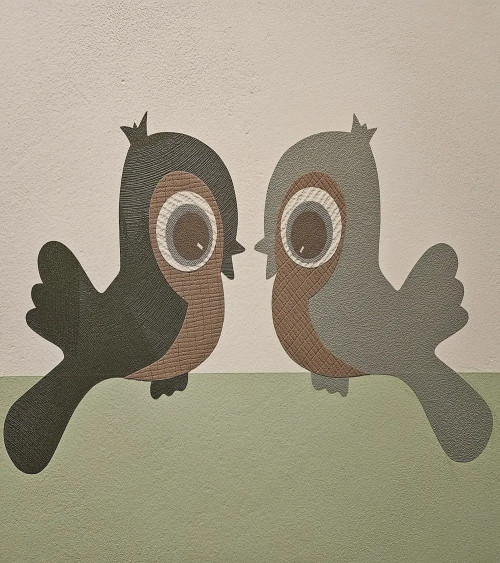 Behang muursticker vogels roestbruin en terracotta.