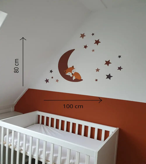 Behangsticker babykamer slapend vosje op de maan roest.