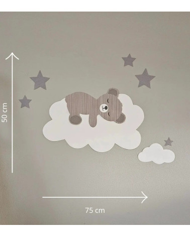 Afmetingen totale behangsticker slapende teddybeer op wolk met sterren.
