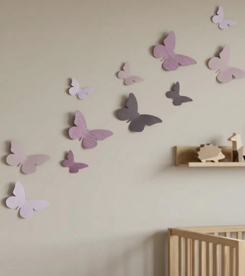 Set van 4 3d vlinders in paars en lila.