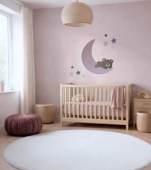 Behangsticker slapend teddybeertje op de maan muurdecoratie babykamer | Kidzbrand