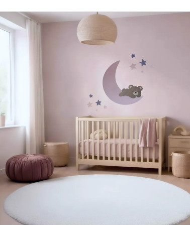 Behangsticker slapend teddybeertje op de maan muurdecoratie babykamer | Kidzbrand