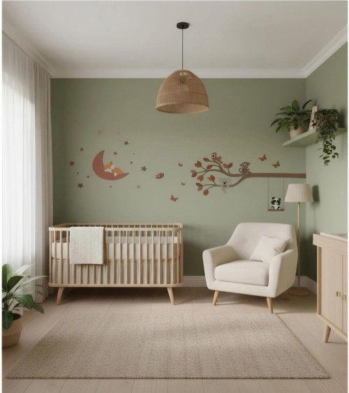 Combi deal behangstickers bosdieren behang muurstickers babykamer in aardetinten.