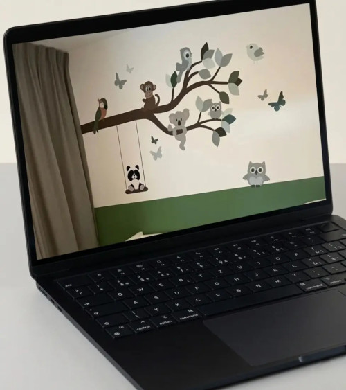 Stel jouw eigen unieke tak behangsticker voor de babykamer samen.