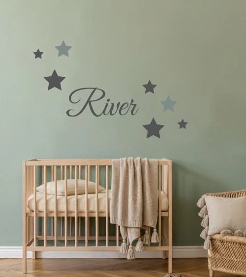 Muurdecoratie babykamer sierlijke naamsticker oudgroen