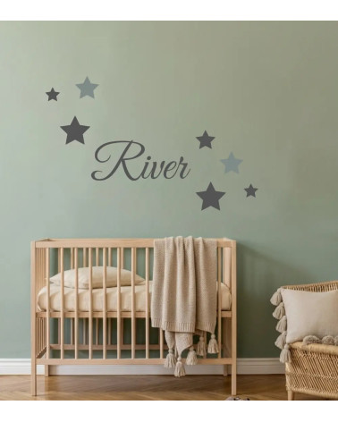 Muurdecoratie babykamer sierlijke naamsticker oudgroen