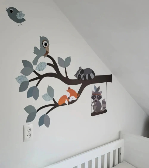 Bosdieren behangsticker babykamer oudgroen
