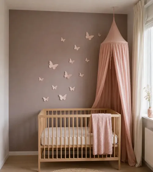 Oud roze 3d vlinders muurdecoratie babykamer.