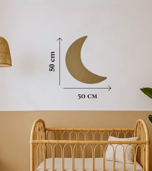 Afmetingen behangsticker luxe boho babykamer gouden maan.