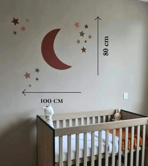 Behangsticker maan met sterren babykamer afmetingen.