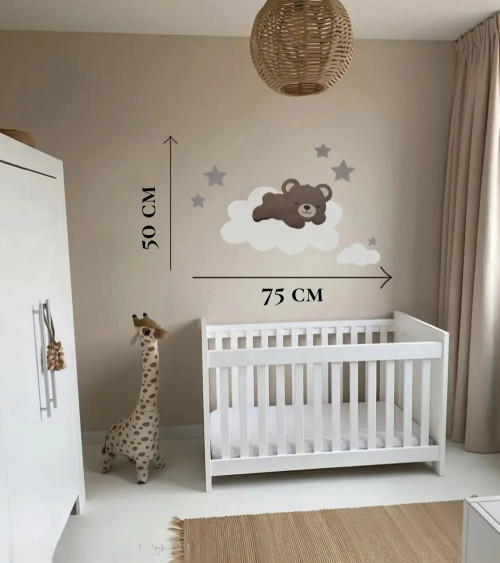 Afmetingen teddybeer op wolk behangsticker