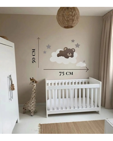 Afmetingen teddybeer op wolk behangsticker