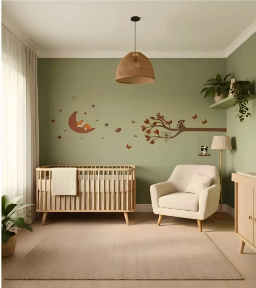 Combi deal behangstickers bosdieren behang muurstickers babykamer in aardetinten.