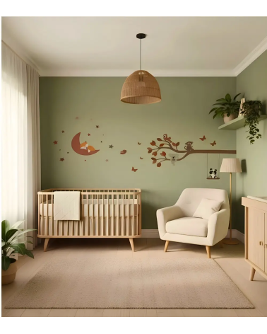 Combi deal behangstickers bosdieren behang muurstickers babykamer in aardetinten.