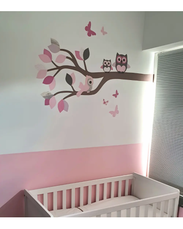 Sierlijke uilentak roze | Behangsticker meisjeskamer